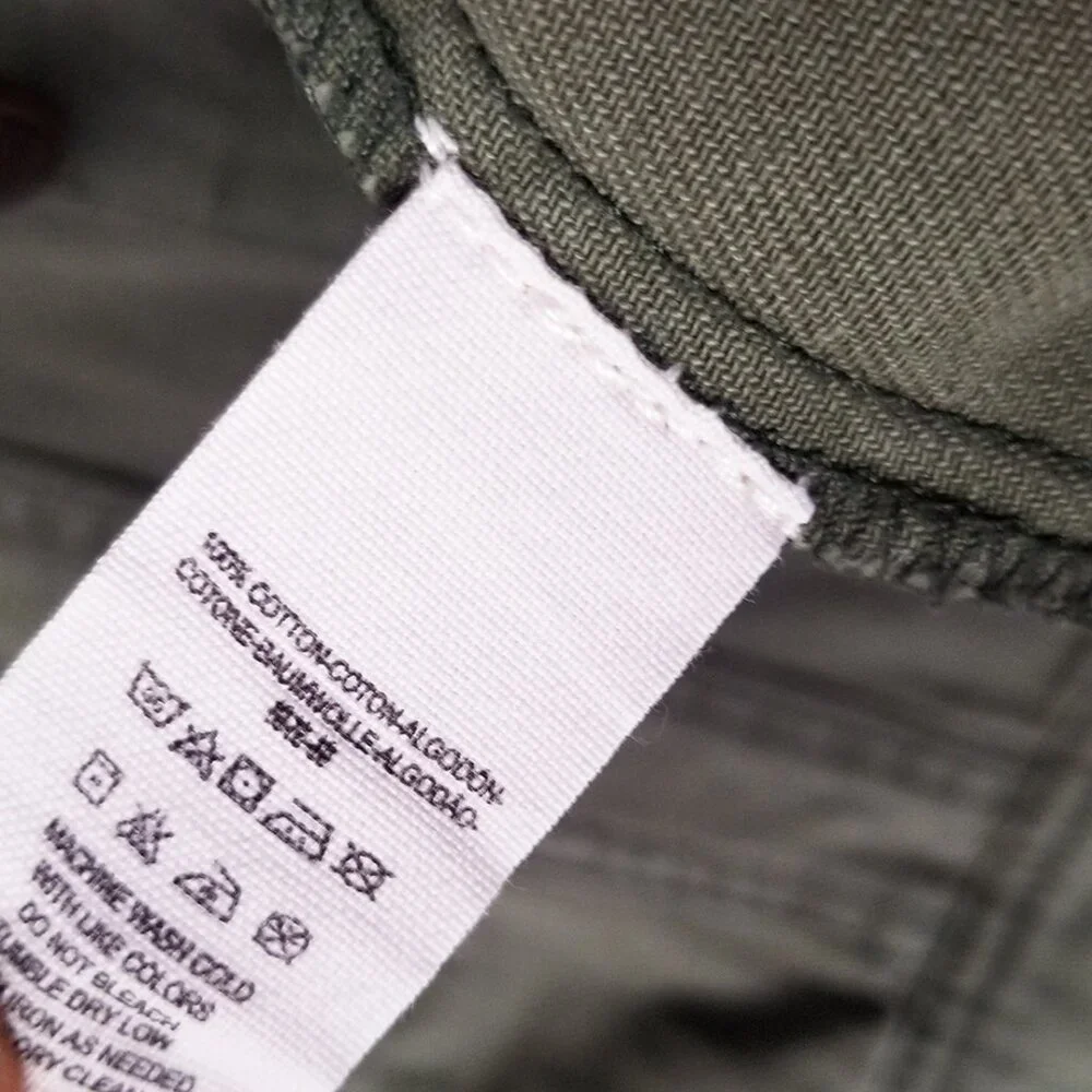 Free People Olive Army Green Distressed Crop Denim Jacket Size 4 100% Cotton - Picture 12 of 15